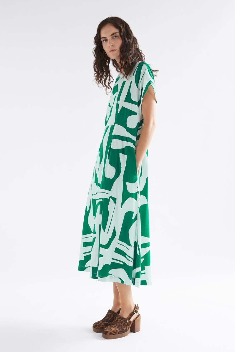 Joia Jersey Dress in Green Braque Print by Elk the Label