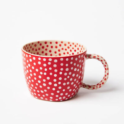 Red mug with white polka dots on a white background by Jones and Co | Stockist at Zebra Finch in Newcastle, NSW