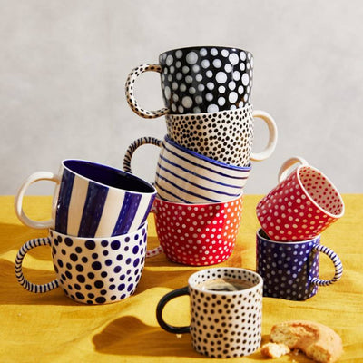 Mug with blue polka dot pattern on a white background by Jones and Co | Stockist at Zebra Finch Style in Newcastle, NSW