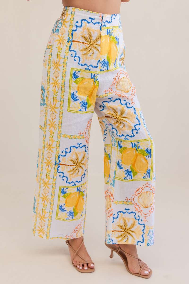 Floral and lemon patterned pants on a plain background by Kaliedo