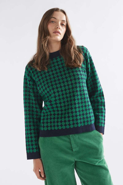 Leira Sweater in navy green metallic by Elk the Label