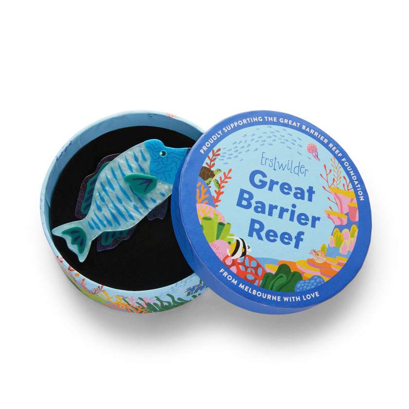 In gift box - Maori Wrasse Brooch by Erstwilder from their 2025 Great Barrier Reef collection