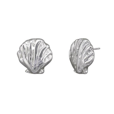 Silver shell-shaped earrings on a white background by Tiger Tree