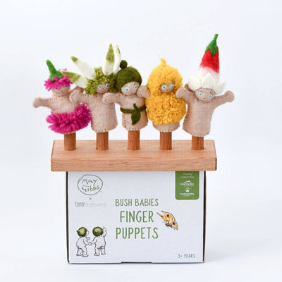 May Gibbs Finger Puppet Set - Made in Nepal with Fair Trade 100% NZ Wool. Brand is Tara Treasures