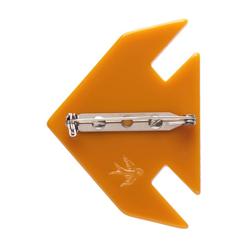 Back of The memorable goldfish brooch by Erstwilder from their 2023 Origami collection