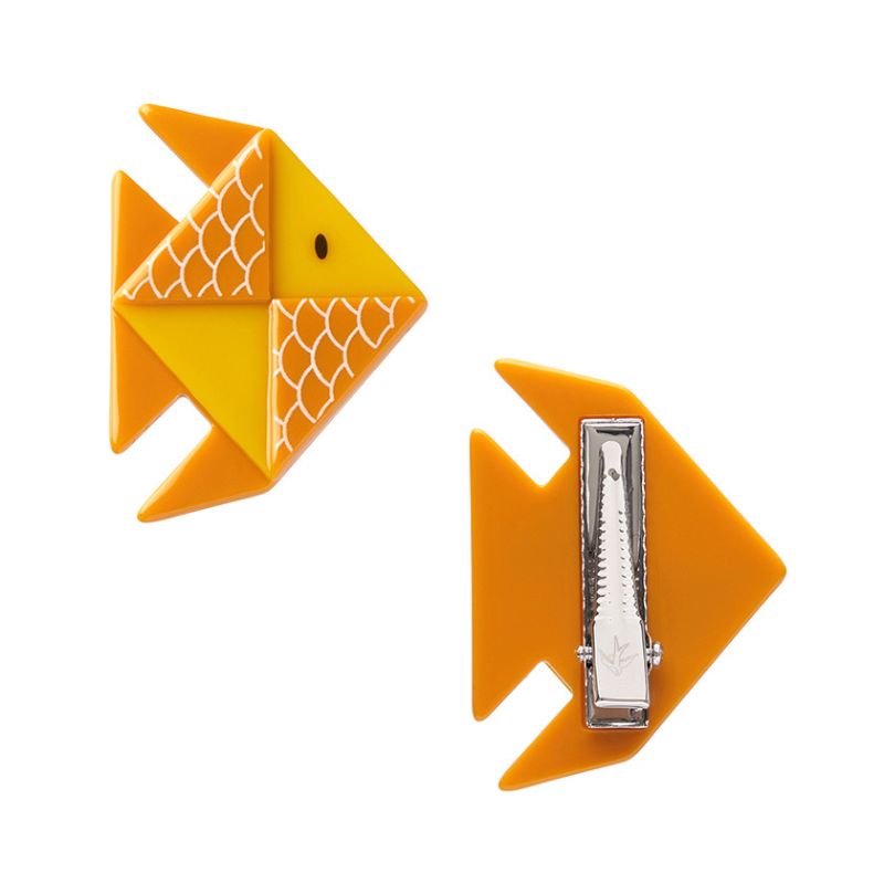 Back of The Memorable Goldfsh hair clips set of two by Erstwilder, from their 2023 Origami collection