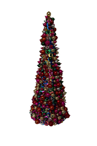 Decorative Christmas tree made of colorful beads on a white background