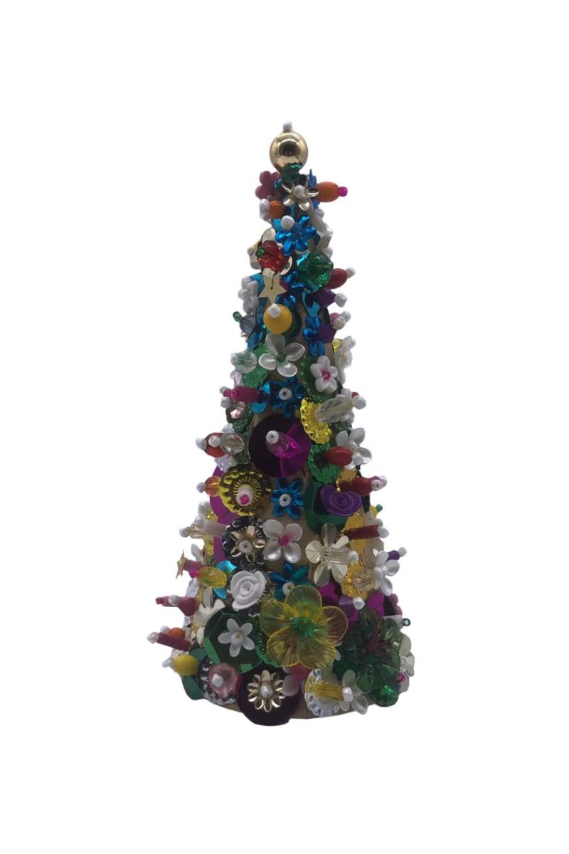 Decorative Christmas tree with colorful ornaments on a white background