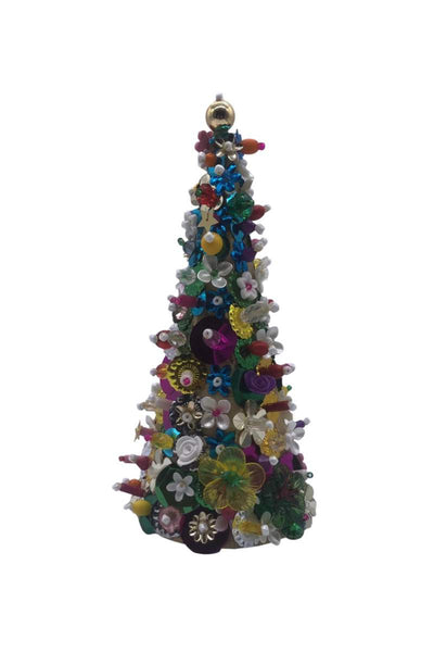 Decorative Christmas tree with colorful ornaments on a white background