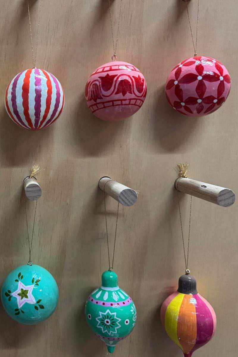 Mink & Me Hand Painted Papier Mache Baubles