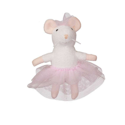 Plush mouse toy with a pink tutu on a white background. Plush Ella from Sam and Julia. Stockist at Zebra Finch in Newcastle
