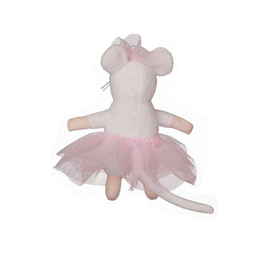 Plush mouse toy with a pink tutu on a white background. Plush Ella from Sam and Julia. Stockist at Zebra Finch in Newcastle
