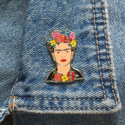 My Own Muse Enamel Pin on denim jacket by Erstwilder from their 2024 Frida Kahlo collection