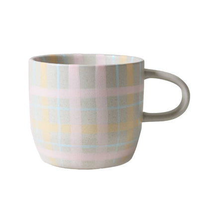 Mug with pastel plaid pattern on a white background by Robert Gordon - Neon Cat's Pyjamas Mug | Robert Gordon Stockist at Zebra Finch