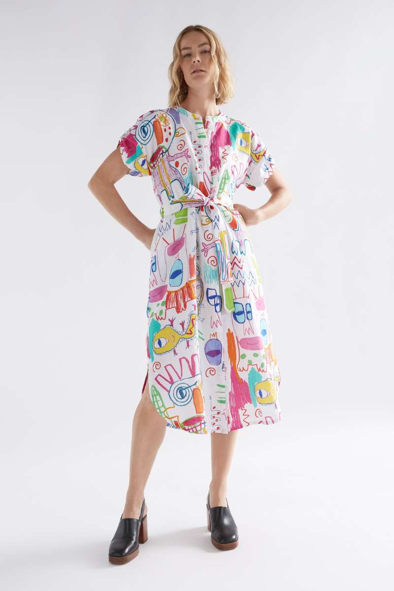 Elk the Label Neza Shirt Dress in White Sketch Print | Zebra