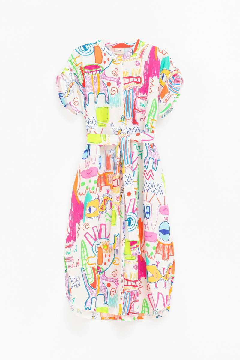 Neza Shirt Dress in White Sketch Print by Elk the Label from their 2023 collection