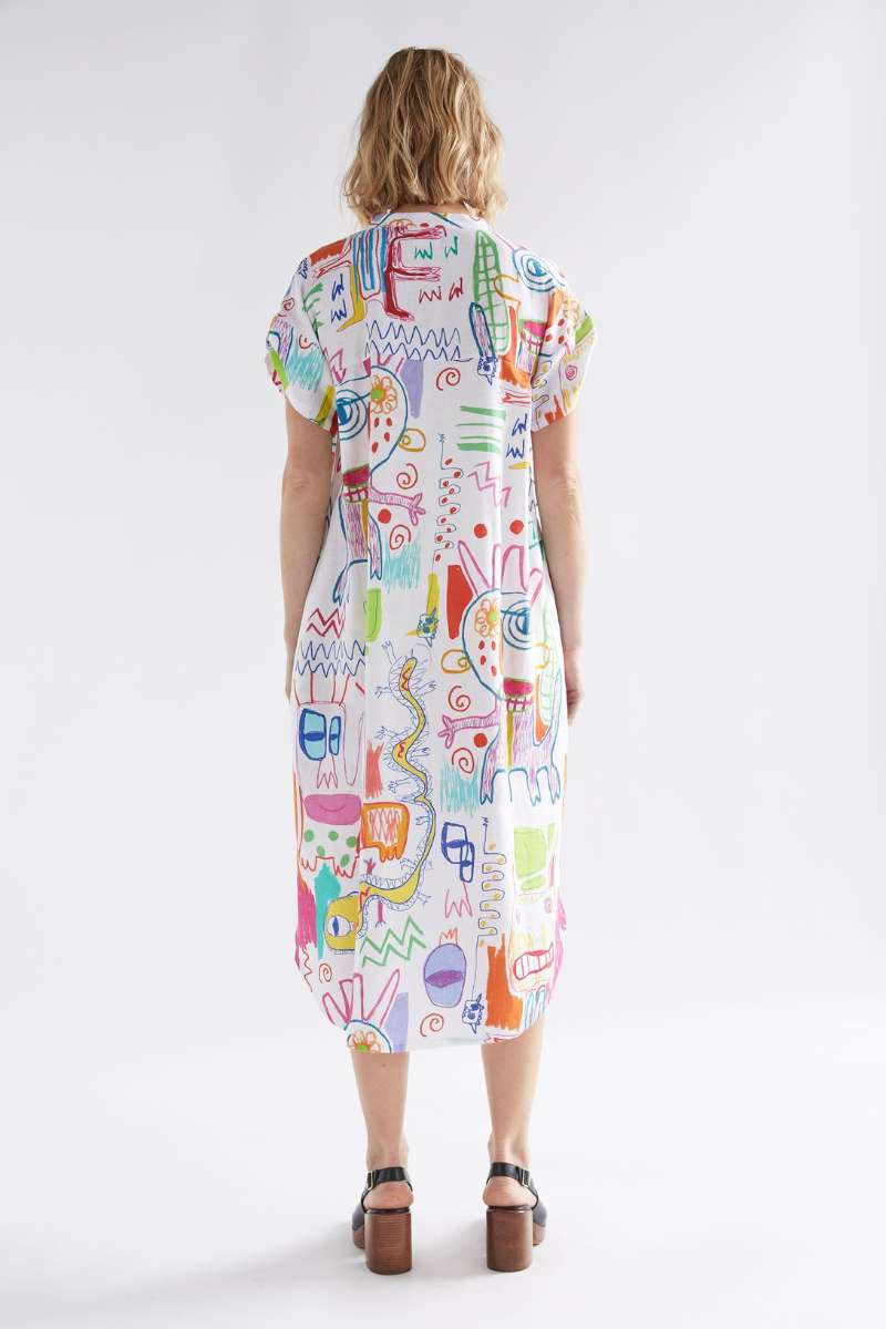 Neza Shirt Dress in White Sketch Print by Elk the Label from their 2023 collection