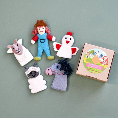 Old Macdonald Finger Puppet Set by Tara Treasures, made from 100% NZ wool, Fair trade made in Nepal