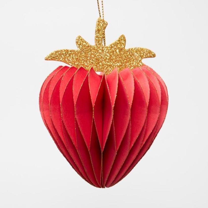Red paper heart ornament with gold glittery top on a white background | Zebra Finch Style