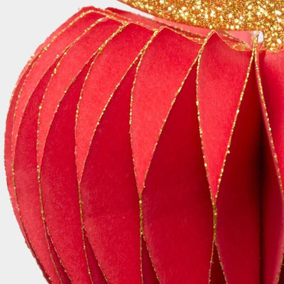 Red paper heart ornament with gold glittery top on a white background | Zebra Finch Style