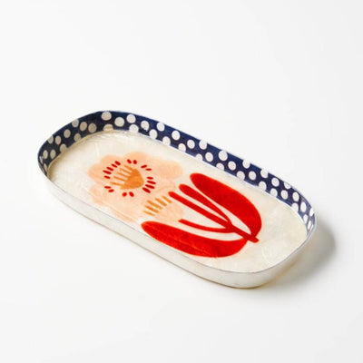 Rectangular tray with floral design on a white background