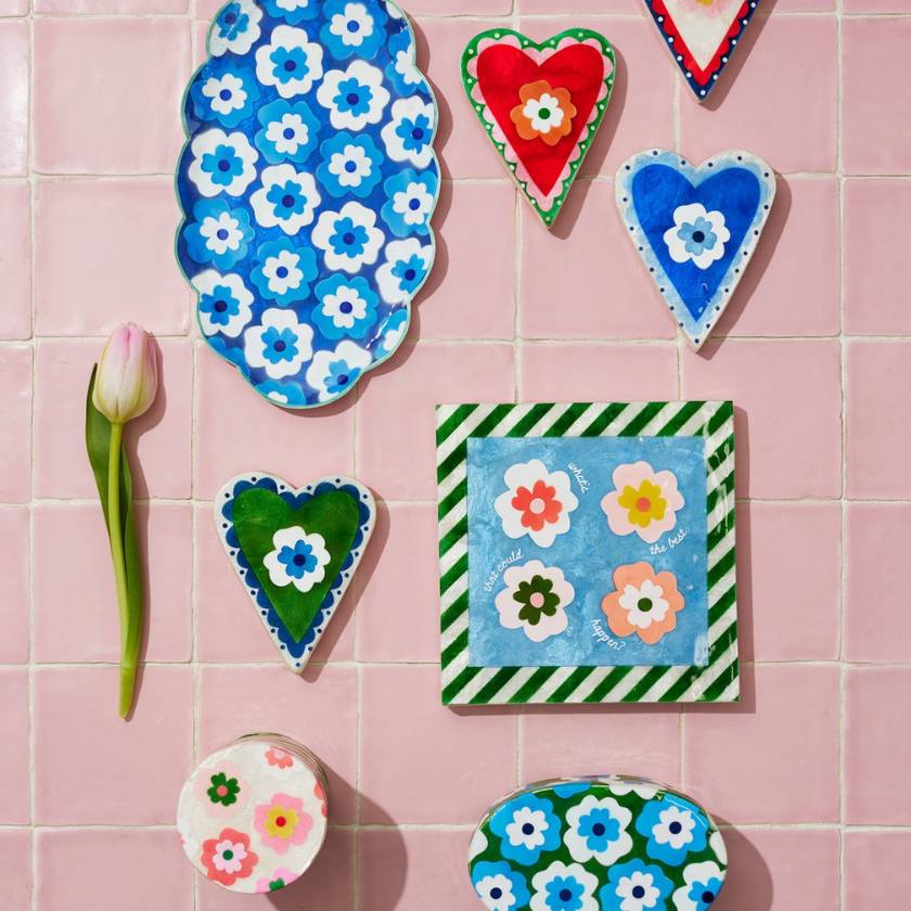 Poppy Heart Blue Tray by Jones and Co 