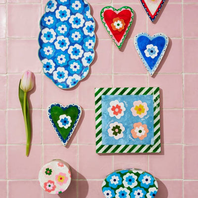 Poppy Heart Blue Tray by Jones and Co 