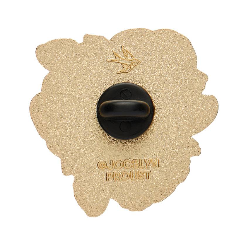 Back of Pretty Poppies enamel pin by Erstwilder from their 2025 Jocelyn Proust collection