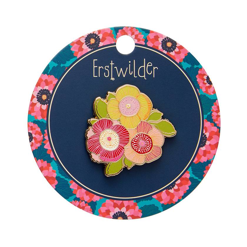 On card - Pretty Poppies enamel pin by Erstwilder from their 2025 Jocelyn Proust collection