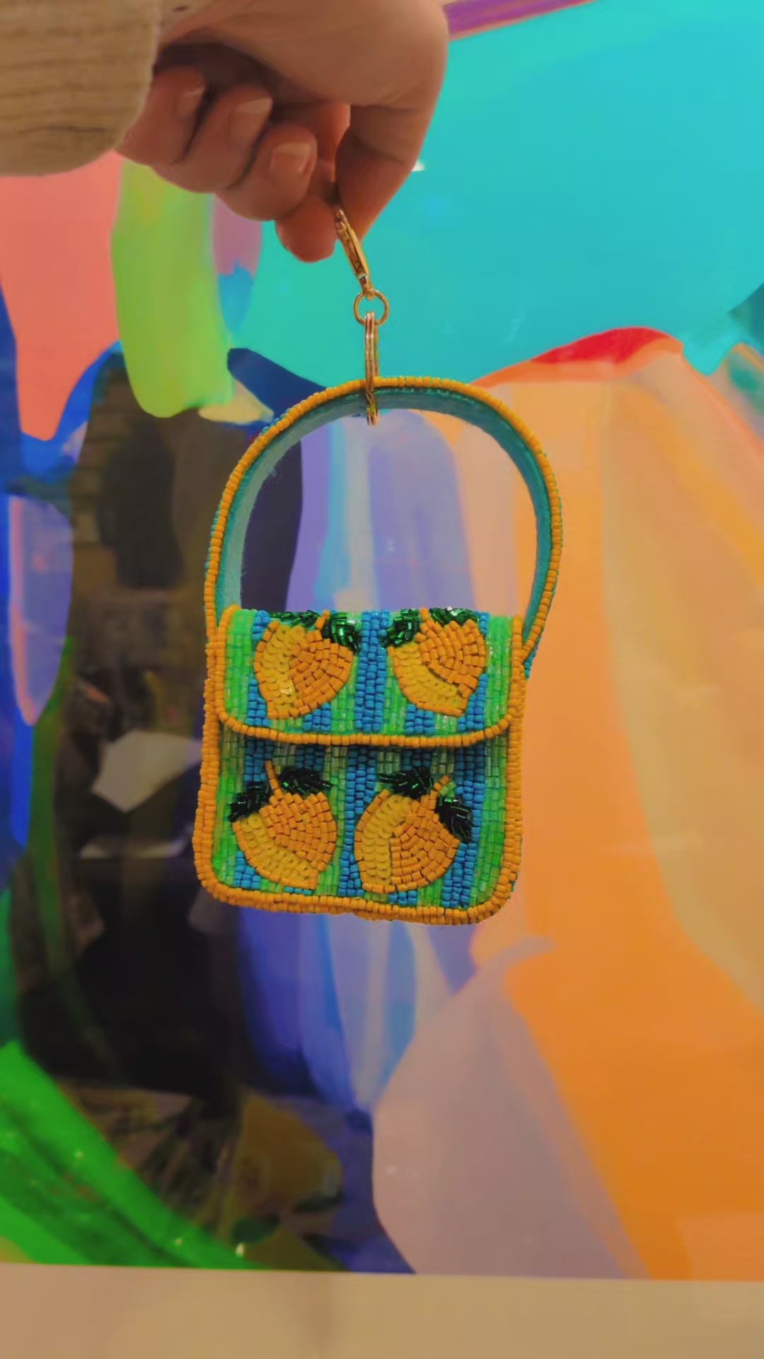 Beaded keychain purse with lemon design on a white background by Zoda | Stocked at Zebra Finch Style in Newcastle West