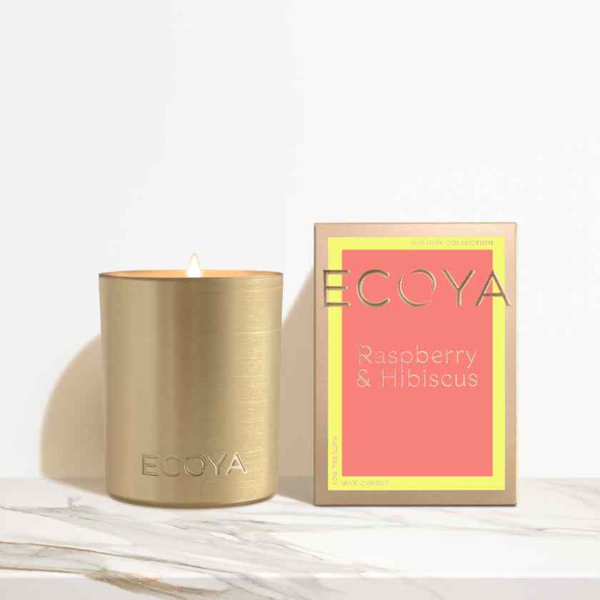 Raspberry and hibiscus candle from Ecoya's Holiday collection