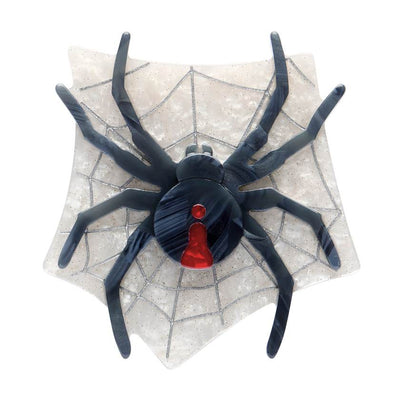 Roxy the Redback Spider resin brooch by Erstwilder from their 2025 Australiana collection. Stocked at Zebra Finch Style in Newcastle, NSW