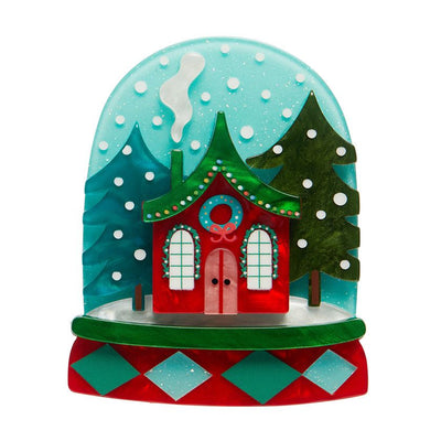 Seasonal Snow Globe Brooch by Erstwilder from their 2024 Christmas collection, "Merry Kitschmas"