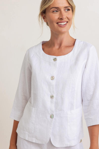 See Saw 100% Linen 3/4 Sleeve Utility Jacket in White