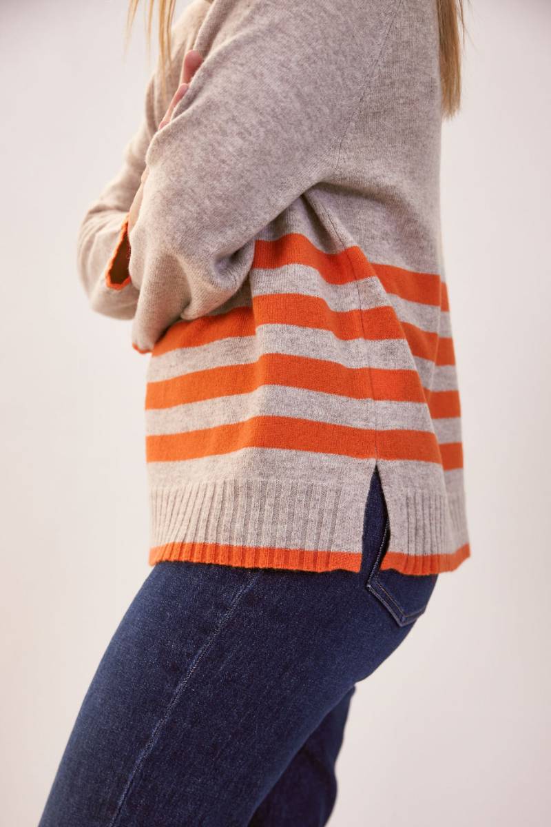 See Saw Merino Roll Neck Stripe Sweater in Tango Natural | Stockist in Zebra Finch Marketown in Newcastle, NSW