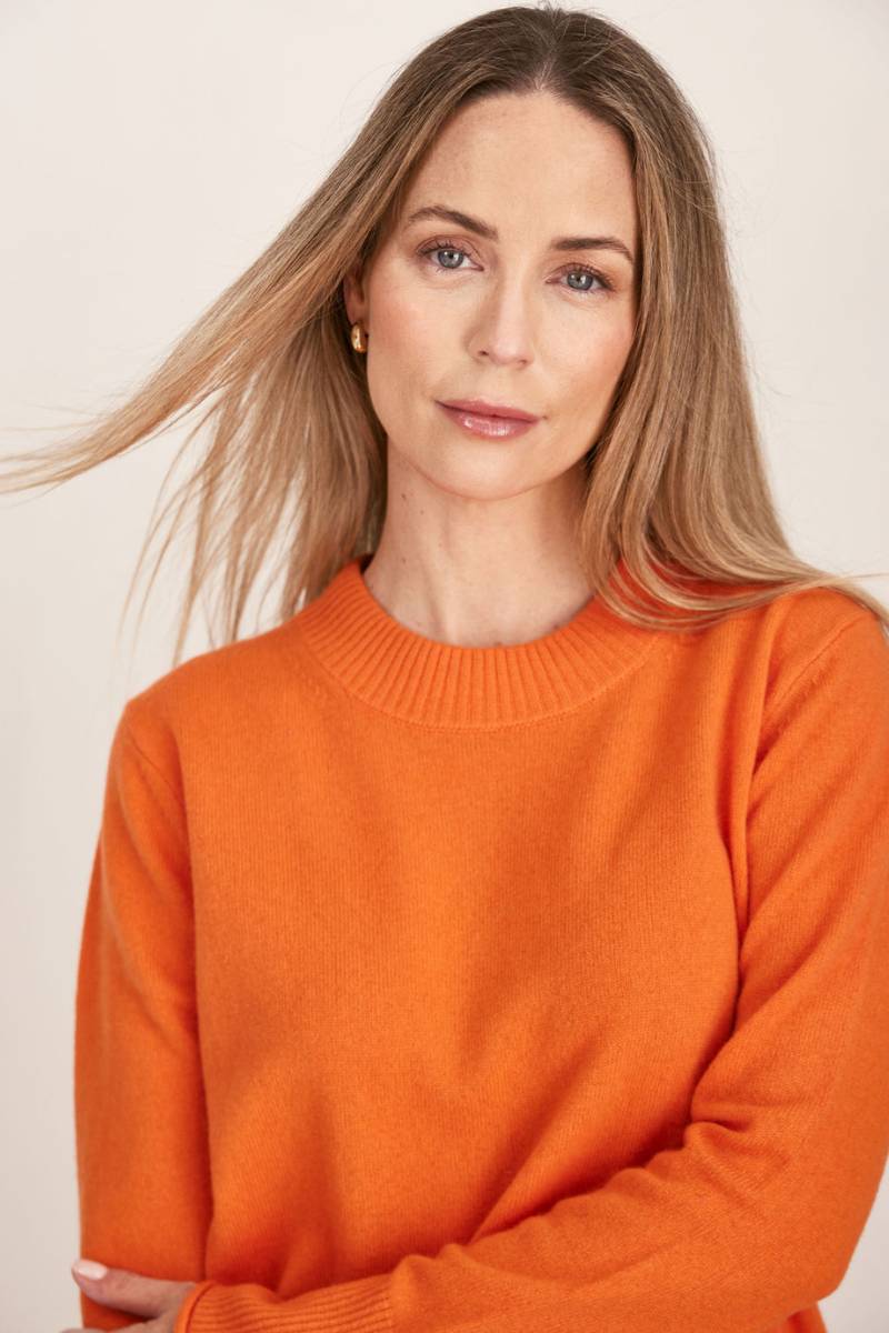 See Saw Merino Wool Jumper in bright orange tango | Stockist at Zebra FInch Marketown in Newcastle, NSW