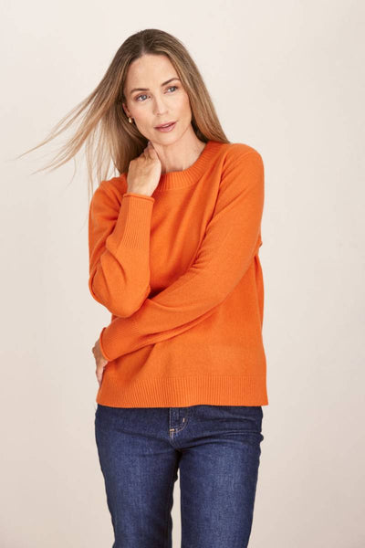 See Saw Merino Wool Jumper in bright orange tango | Stockist at Zebra FInch Marketown in Newcastle, NSW