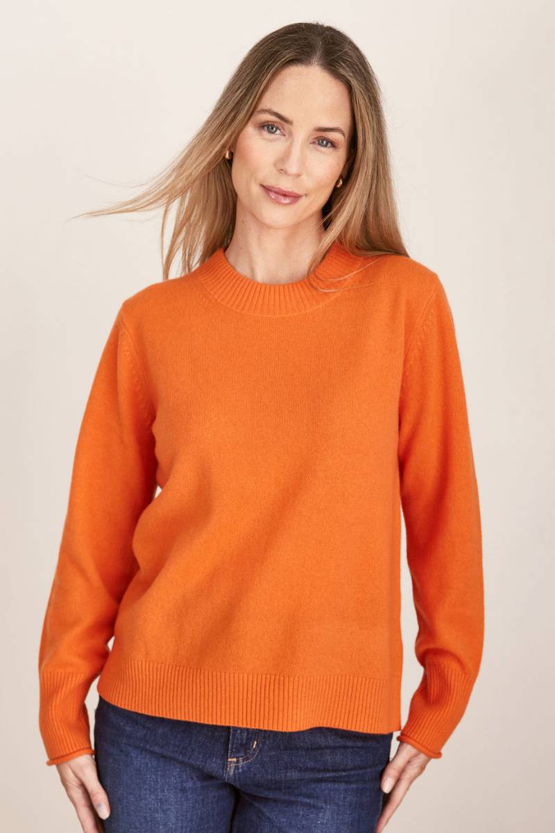 See Saw Merino Wool Jumper in bright orange tango | Stockist at Zebra FInch Marketown in Newcastle, NSW