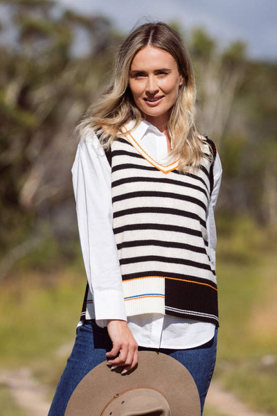 See Saw Oat Black Stripe Vest | Stockist at Zebra Finch Marketown at Newcastle, NSW