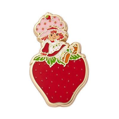 Sitting On A Strawberry Enamel Pin by Erstwilder from their 2024 Strawberry Shortcake collection