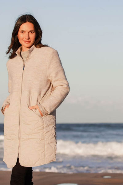 100% boiled wool quilted coat in natural by Australian fashion label, See Saw