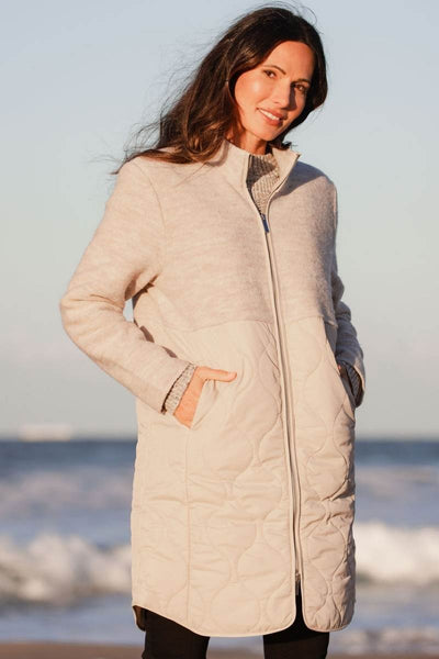 100% boiled wool quilted coat in natural by Australian fashion label, See Saw