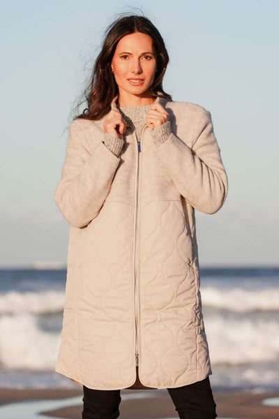 100% boiled wool quilted coat in natural by Australian fashion label, See Saw