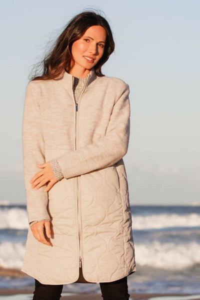 100% boiled wool quilted coat in natural by Australian fashion label, See Saw