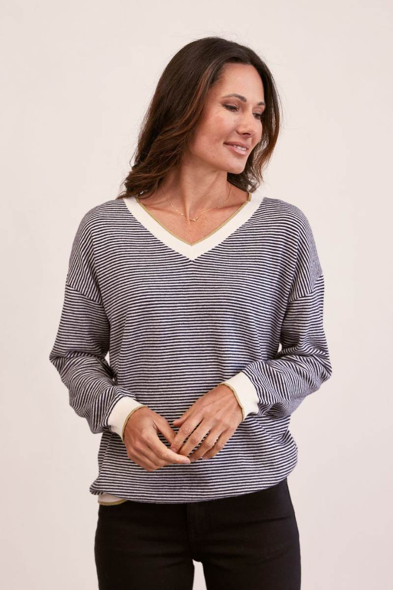V Neck Stripe Sweater in Navy by See Saw