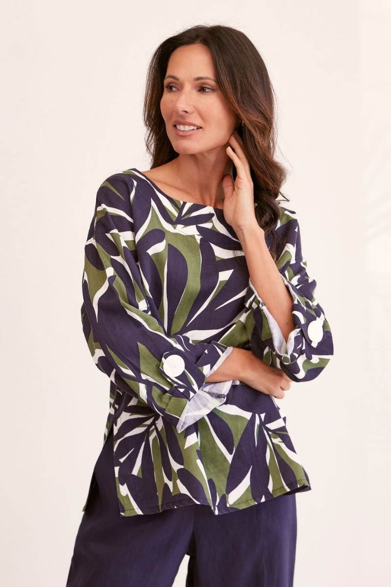 Tencel Khaki Leaf Top by See Saw