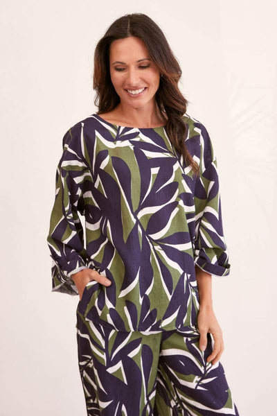 Tencel Khaki Leaf Top by See Saw