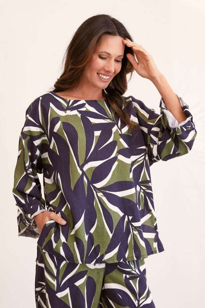 Tencel Khaki Leaf Top by See Saw