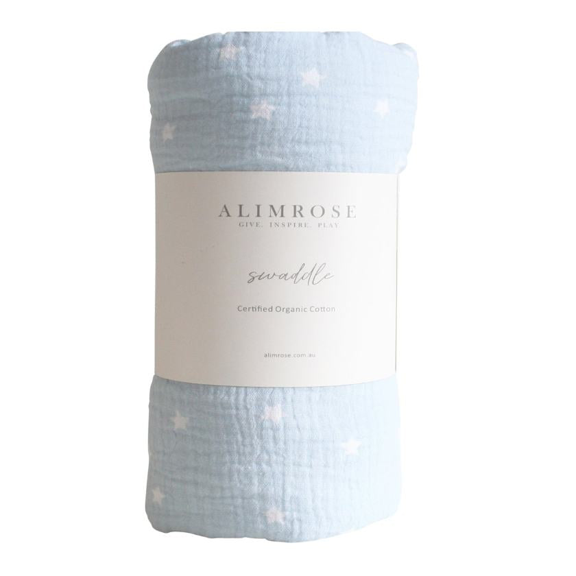 Baby Blue Starry Night Muslin Swaddle by Alimrose