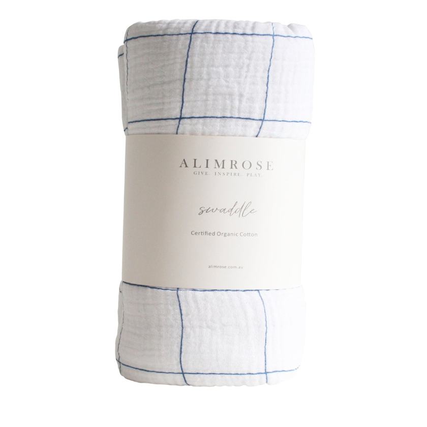 Grid Navy Muslin Swaddle by Alimrose